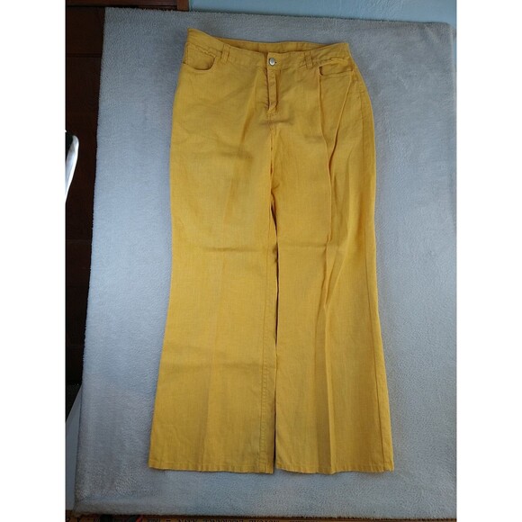 Metrostyle Wide Leg Linen Pants Women's 12 Vintage Yellow Mustard Beach Coastal - Picture 2 of 8